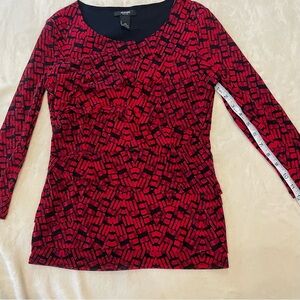 Alfani PS Women's Red Patterned and Ruffled Top